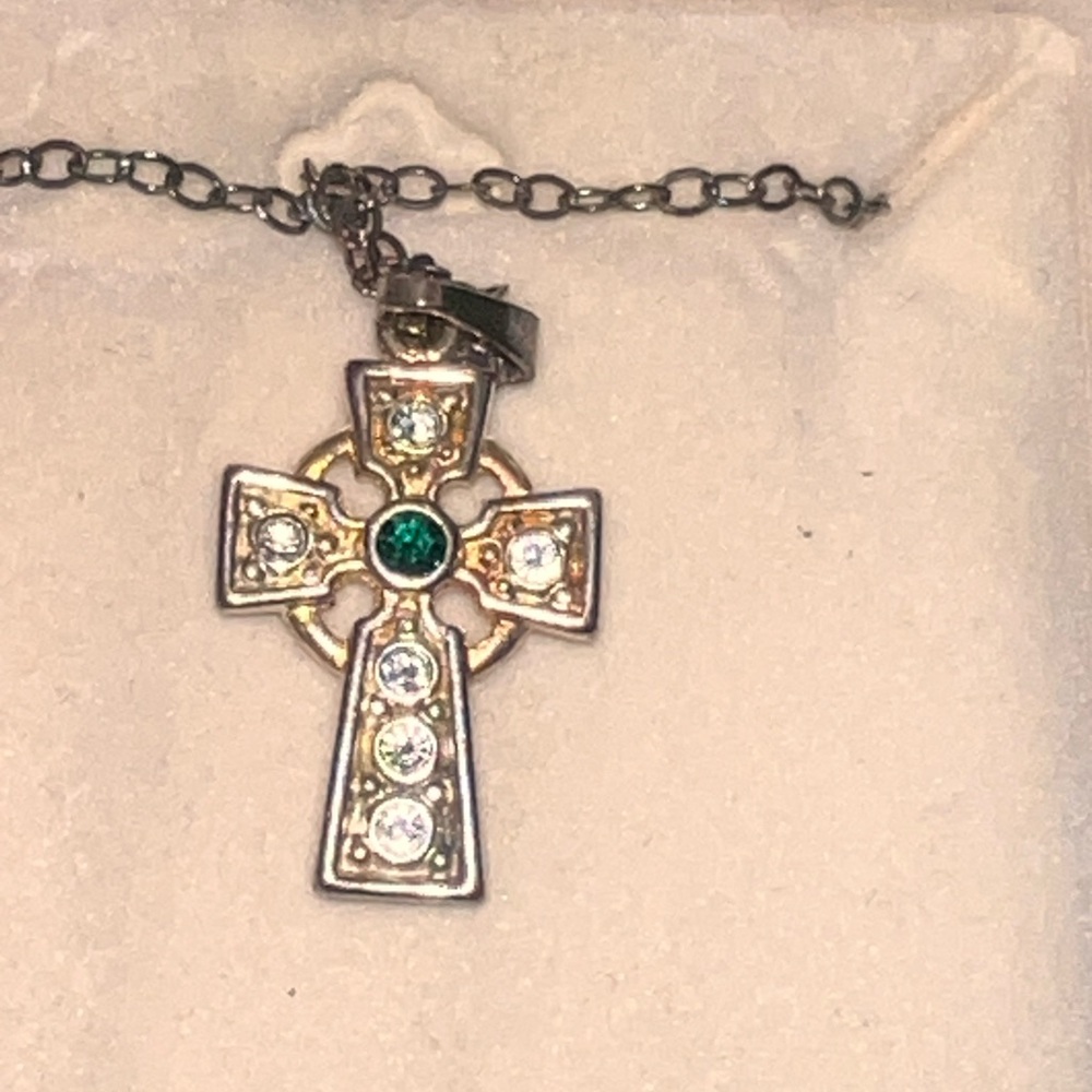 Irish Gold and Silver Cross Necklace with Vintage Charm